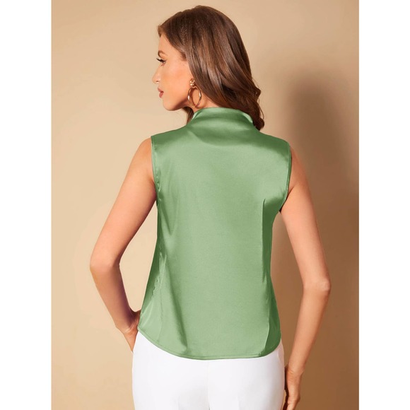Purple Solid V Neck Satin sleeveless Blouse - Picture 7 of 11
